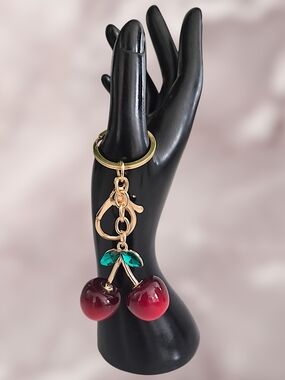 Variegated Red Cherry Bag Charm / Keychain